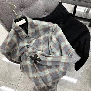 Cross Crow Home CH Colorblock Plaid Shirt Striped Vintage Loose Shirt